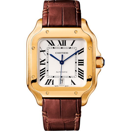 Cartier Santos Automatic – Gold with Brown Leather Strap
